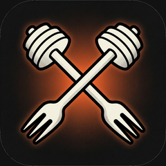 The Iron & Oven app icon: a crossed barbell and fork